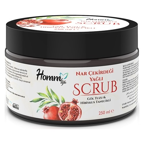 Homm Life Nar Çekirdeği Yağlı Göl Tuzu ve Hibiskus Tanecikli 250 ml Peeling