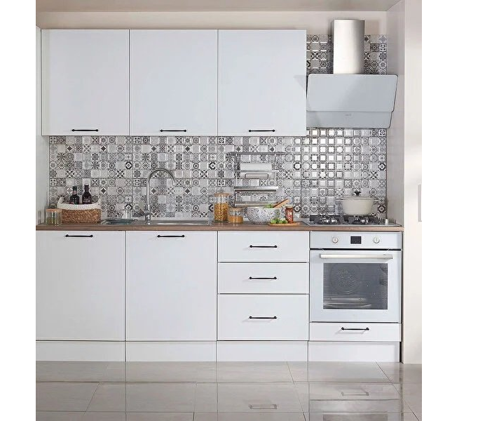 Parlak Beyaz Ankastre Modüllü 240 Cm Mutfak Dolabı