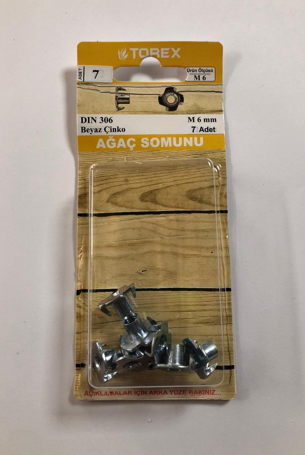 Torex DIN 306 M6 7 Adet Ağaç Somunu