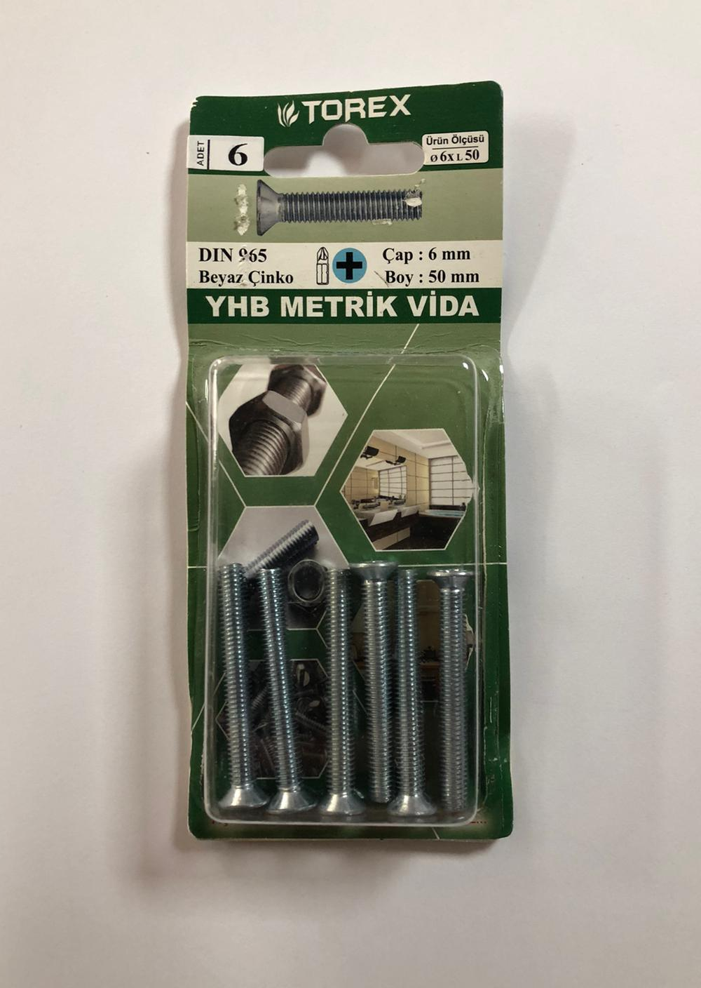 Torex DIN 965 YHB 6x50 mm 6 Adet Küt Uçlu Metrik Vida