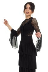 D-905 KB Eteği Katkat Valon Kol Örümcekağı Uzun Elbise