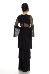 D-905 KB Eteği Katkat Valon Kol Örümcekağı Uzun Elbise