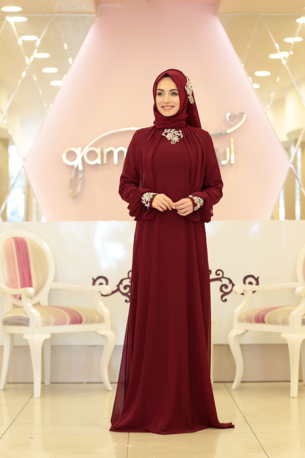 GAMZE ÖZKUL Bordo Nrs4017 Kuğu Abiye