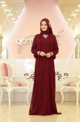 GAMZE ÖZKUL Bordo Nrs4017 Kuğu Abiye