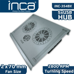Inca INC-354BX Aluminyum Özel Dizayn Süper Sessiz 2x70 mm Çift Fan USB HUB 7”-17” Notebook Soğutucu