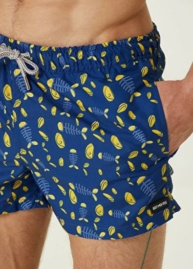 Iggy Morris Jeff Lacivert Beli Kordonlu Figür Desenli Kısa Deniz Şortu