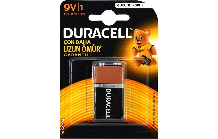 Duracell Alkalin 9 V, 6LR61/MN1604 1'li Paket Pil