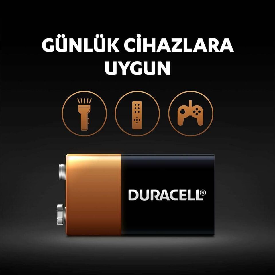 Duracell Alkalin 9 V, 6LR61/MN1604 1'li Paket Pil