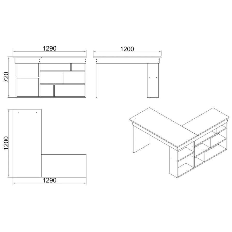Yurudesign Tywin CT5-AA Çam-Antrasit Kitaplık Raflı Çalışma Masası