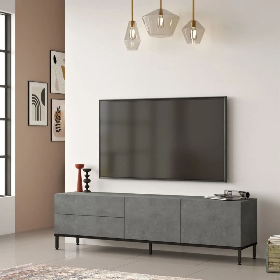 Yurudesign Luvio LV6-RL Beton-Siyah Tv Ünitesi