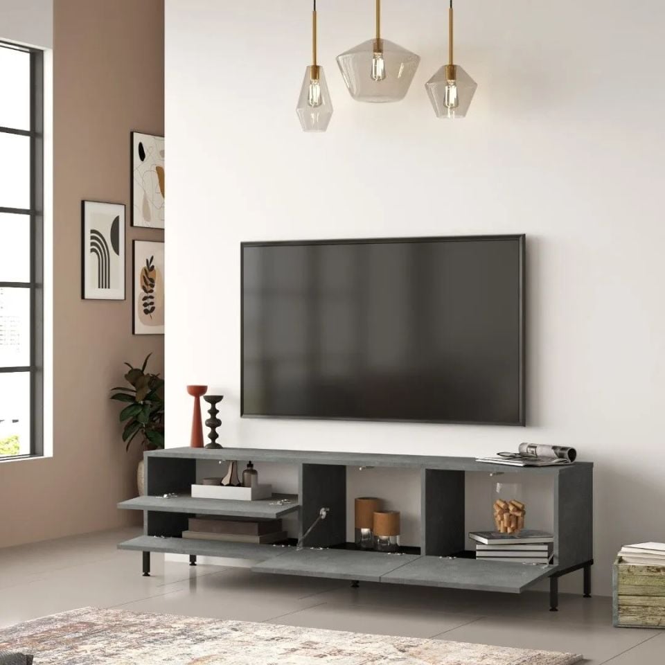 Yurudesign Luvio LV6-RL Beton-Siyah Tv Ünitesi