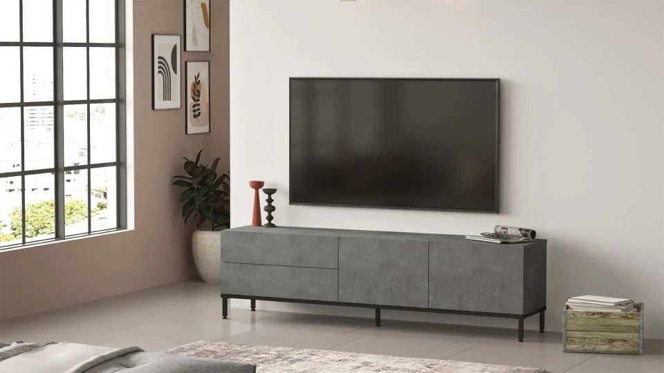 Yurudesign Luvio LV6-RL Beton-Siyah Tv Ünitesi