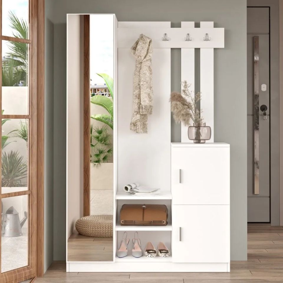 Yurudesign Roger DD7-W Beyaz Ayakkabılık Vestiyer Portmanto