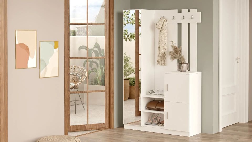 Yurudesign Roger DD7-W Beyaz Ayakkabılık Vestiyer Portmanto