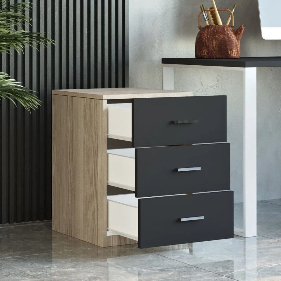 Yurudesign Vario VO3-OB Meşe&Lareks&Siyah Ofis Keson