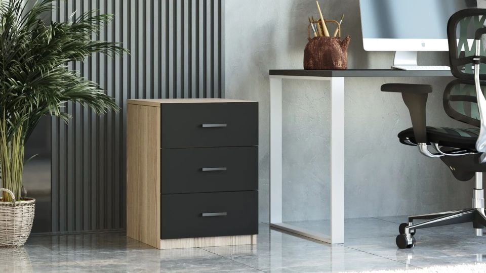Yurudesign Vario VO3-OB Meşe&Lareks&Siyah Ofis Keson