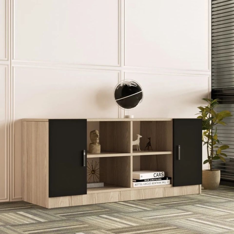 Yurudesign Vario VO6-OB Meşe&Lareks&Siyah Ofis Kitaplık