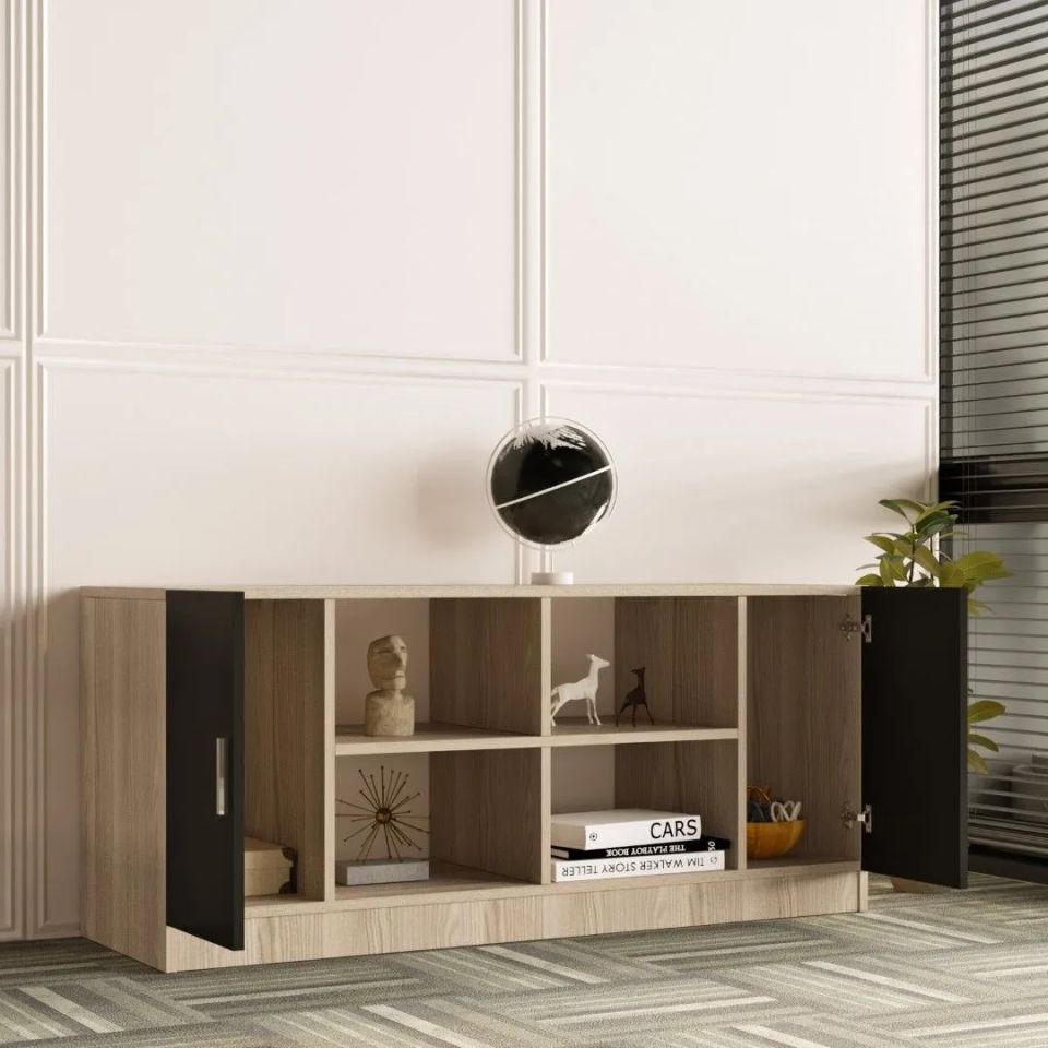 Yurudesign Vario VO6-OB Meşe&Lareks&Siyah Ofis Kitaplık