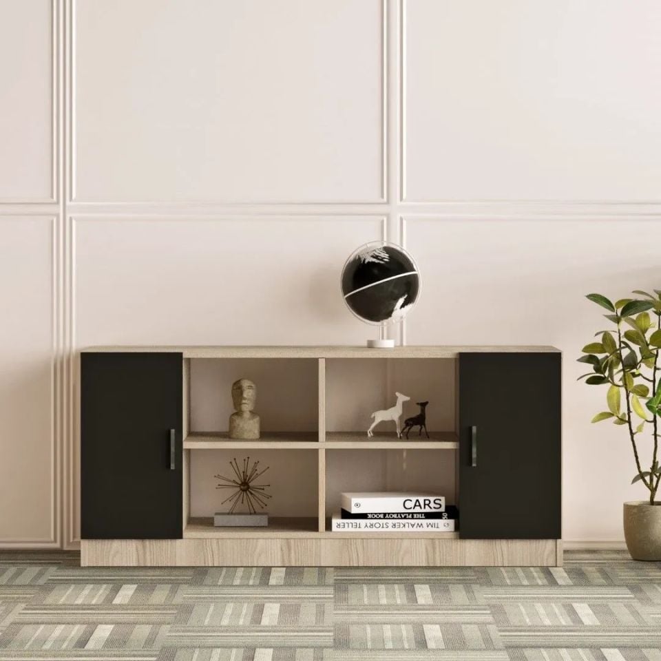 Yurudesign Vario VO6-OB Meşe&Lareks&Siyah Ofis Kitaplık