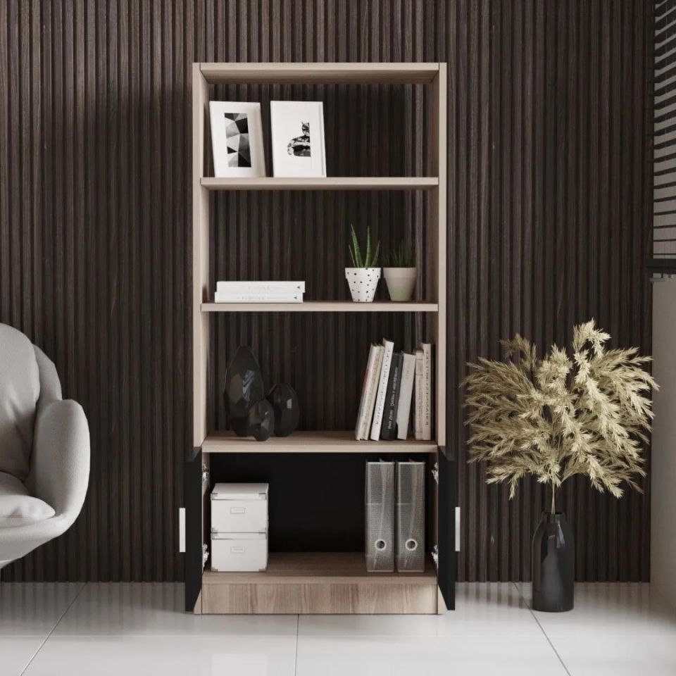Yurudesign Vario VO4-OB Meşe&Lareks&Siyah Ofis Kitaplık