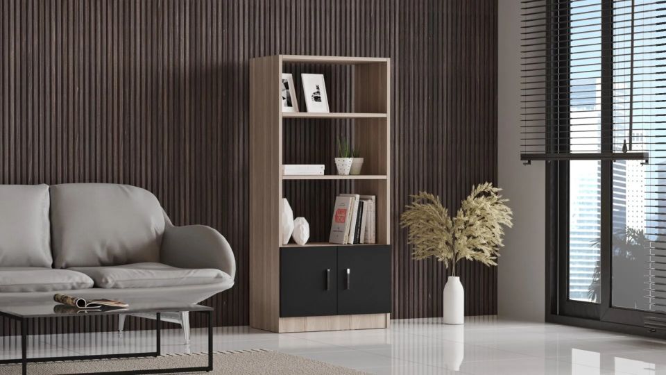 Yurudesign Vario VO4-OB Meşe&Lareks&Siyah Ofis Kitaplık