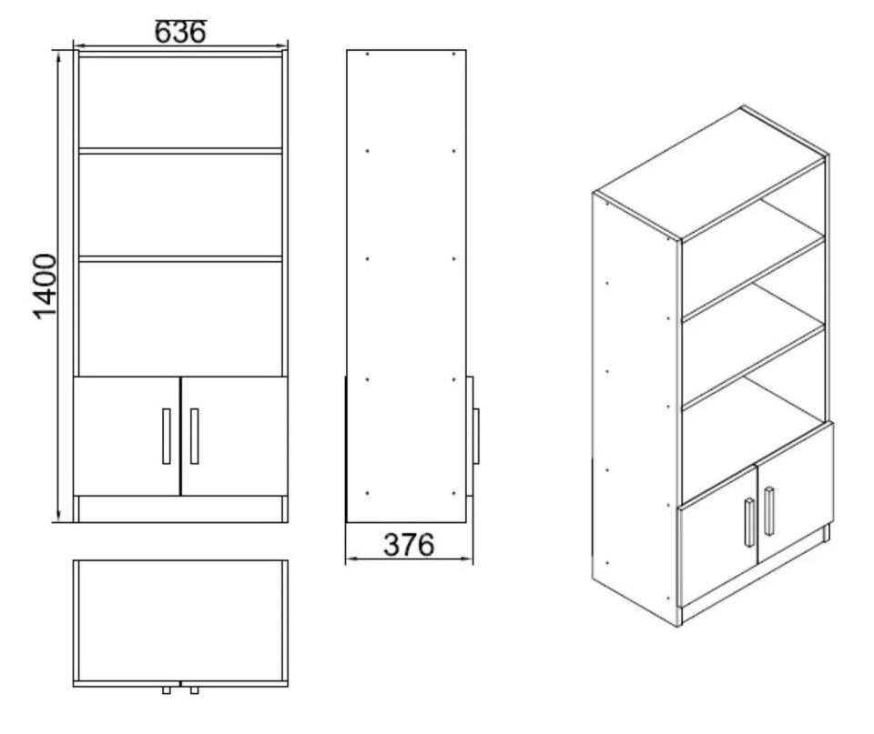 Yurudesign Vario VO4-OB Meşe&Lareks&Siyah Ofis Kitaplık