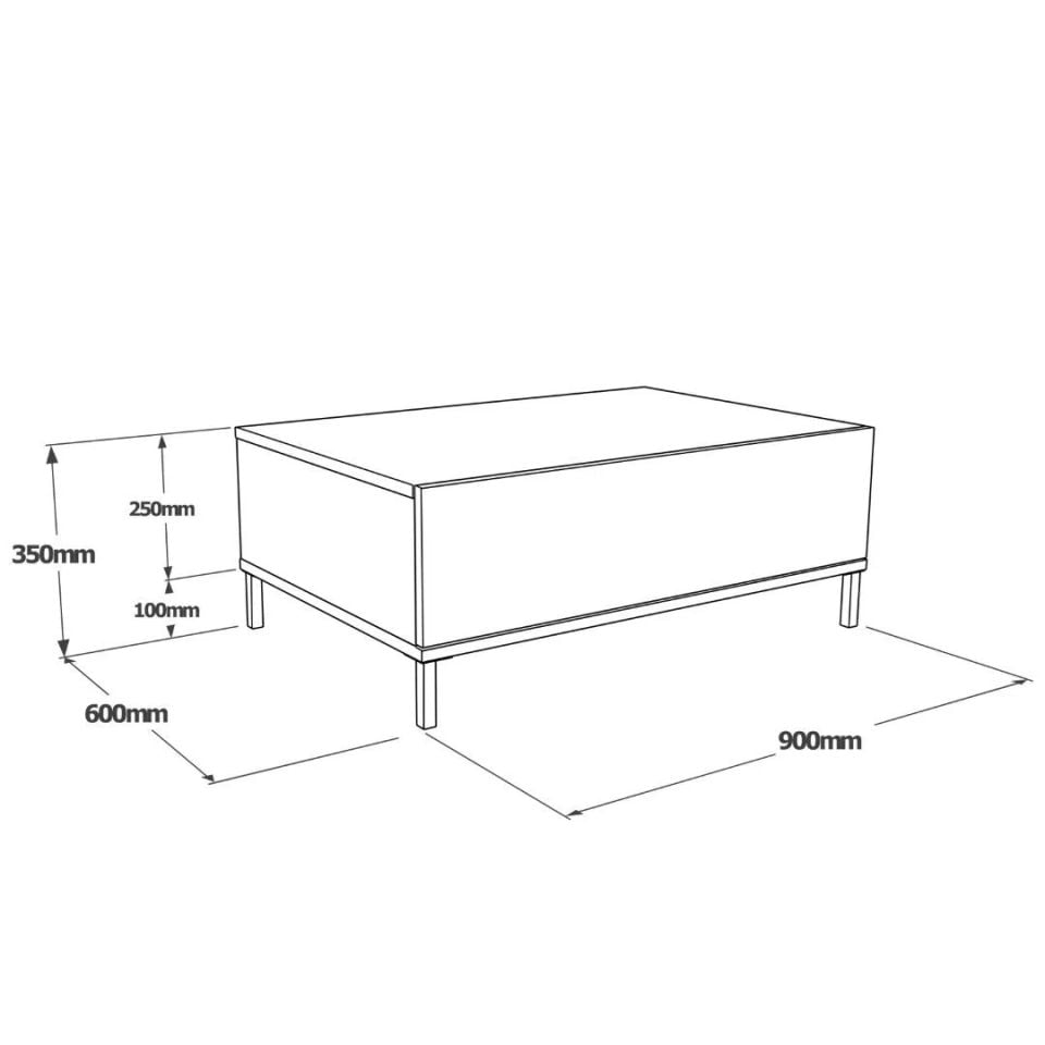 Yurudesign Luvio LV31-RL Beton-Siyah Metal Ayaklı Kapaklı Orta Sehpa