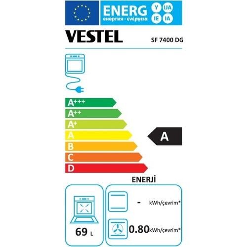 Vestel SF 7400 A Enerji Sınıfı 4 Gözü Gazlı Tamboy Solo Fırın