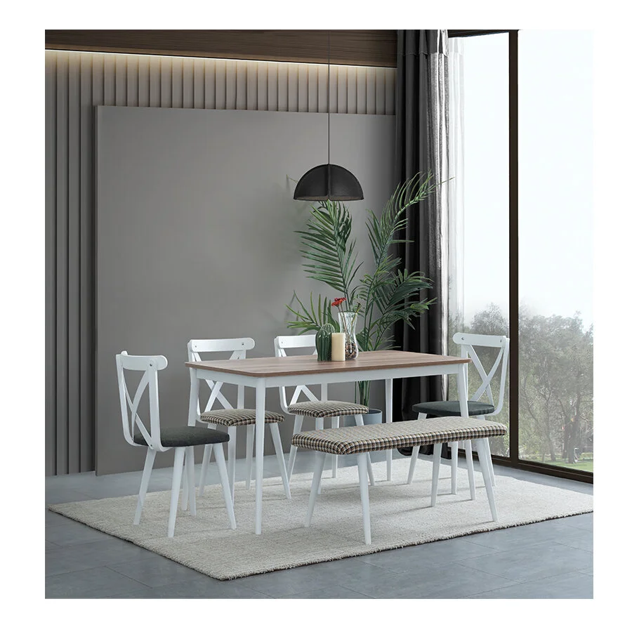 Truva 70x135 cm Santiago - Beyaz Sabit Masa Seti